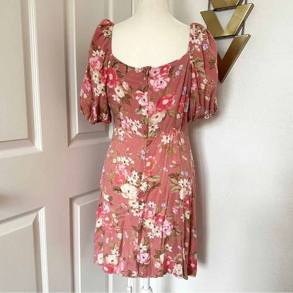 Paper Heart Pink Floral Puff Sleeve Off the Shoulder Mini Dress - Picture 8 of 11